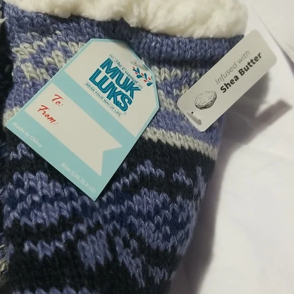 🍎Nwt MUK LUKS Slipper Tall Socks Grippers Knit Sherpa Pom Small Medium 6 - 8 - Picture 8 of 8